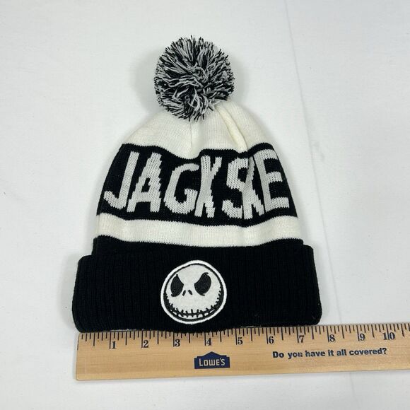 Disney Nightmare Jack Skellington Knitted Pompom Beanie Hat Black White OS - Picture 8 of 8